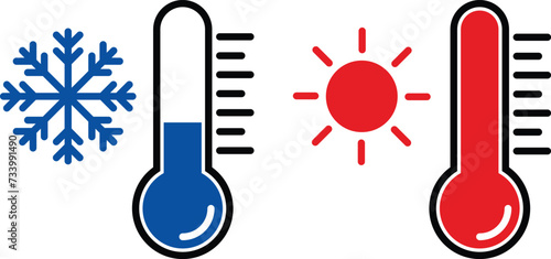 Hot and Cold Temperature Thermometer Icons