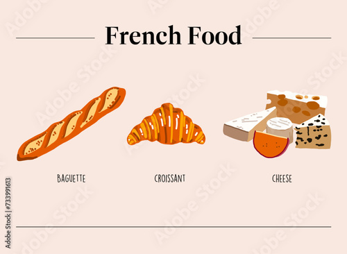 set of french food illustrations