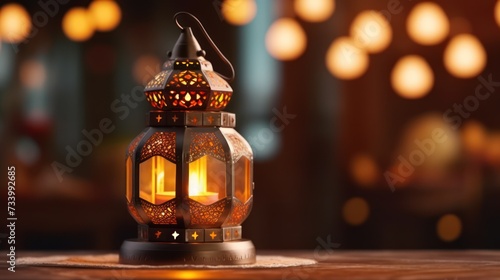 Arabic lantern, Ramadan kareem background, lantern with burning candle glowing