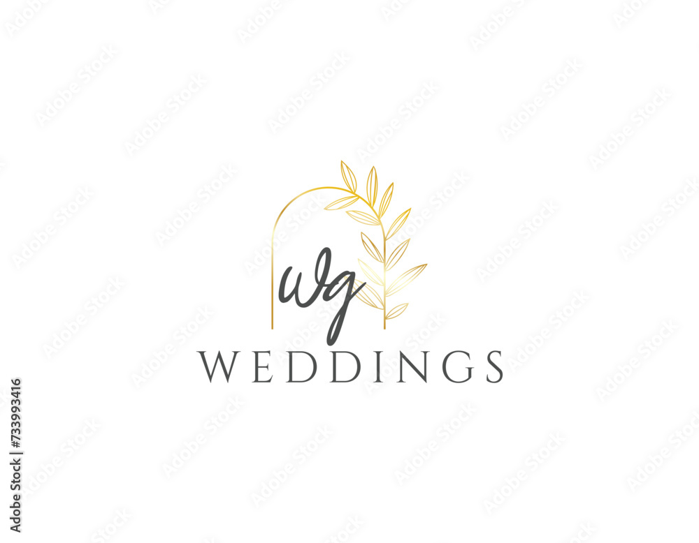 Gold Creative Letter WG Wedding Business Logo Design Template