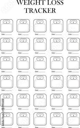 Weight loss tracker, track of your progress, set goals, stay motivated, editable vector, printable 