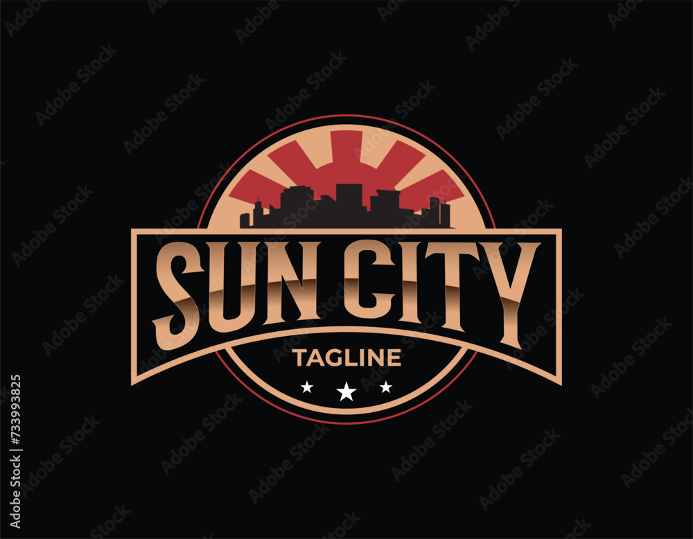 Sunset City Retro Vintage Logo Design Template