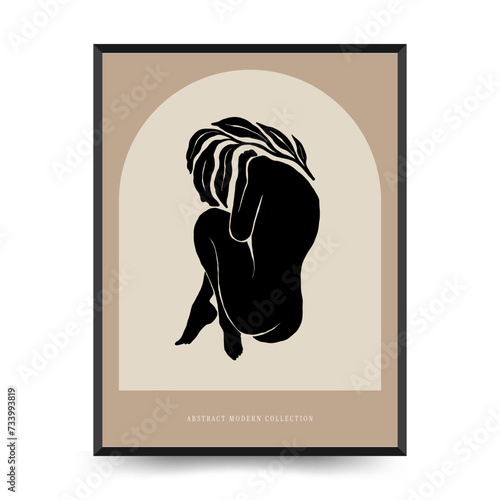 Modern Art Poster with body, women and flower. Matisse Abstract Set, Aesthetic Modern, Boho Decor, Minimalist, Illustration, Vector, Poster, Postcard. Aesthetic minimalist design. photo