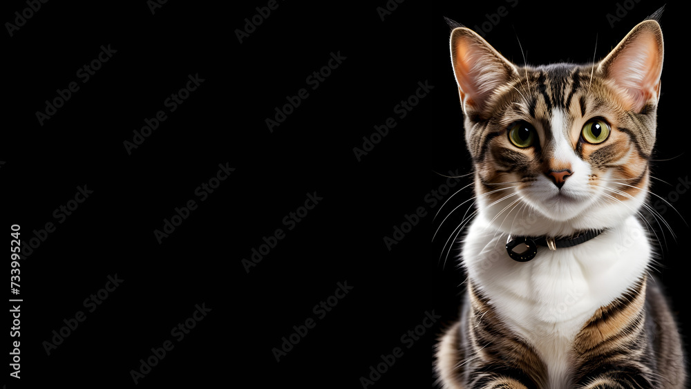 full-bodyan attractive,full body portrait of a attractive cute cat isolated on a totally black background