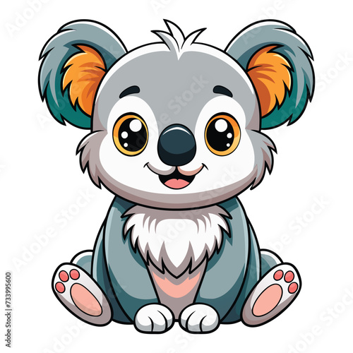 cartoon funny little koala sitting on white