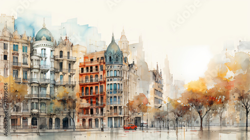 Watercolor barcelona architecture