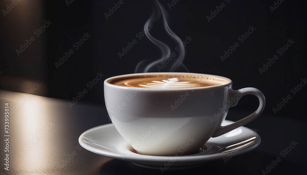 A coffee in a white cup with a dark background A coffee in a white cup with a dark background