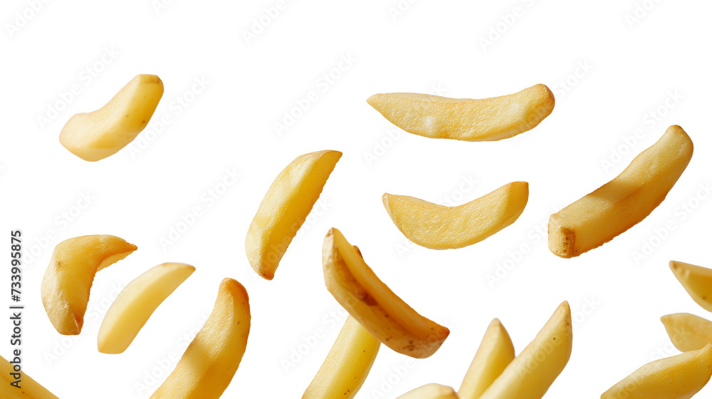 Isolated set of french fries, falling in air, transparent background. Isolated set of french fries, falling in air, transparent background.