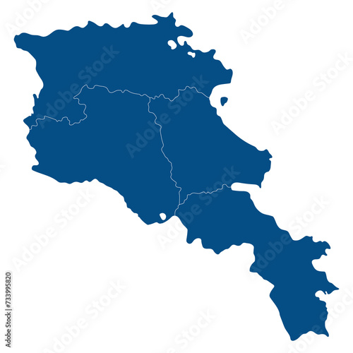 Armenia map. Map of Armenia in four main regions in blue color