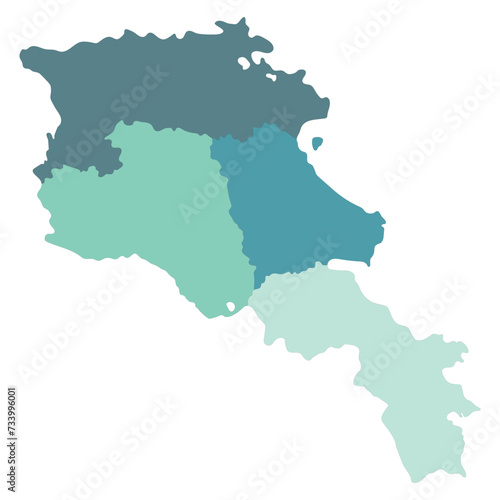 Armenia map. Map of Armenia in four main regions in multicolor