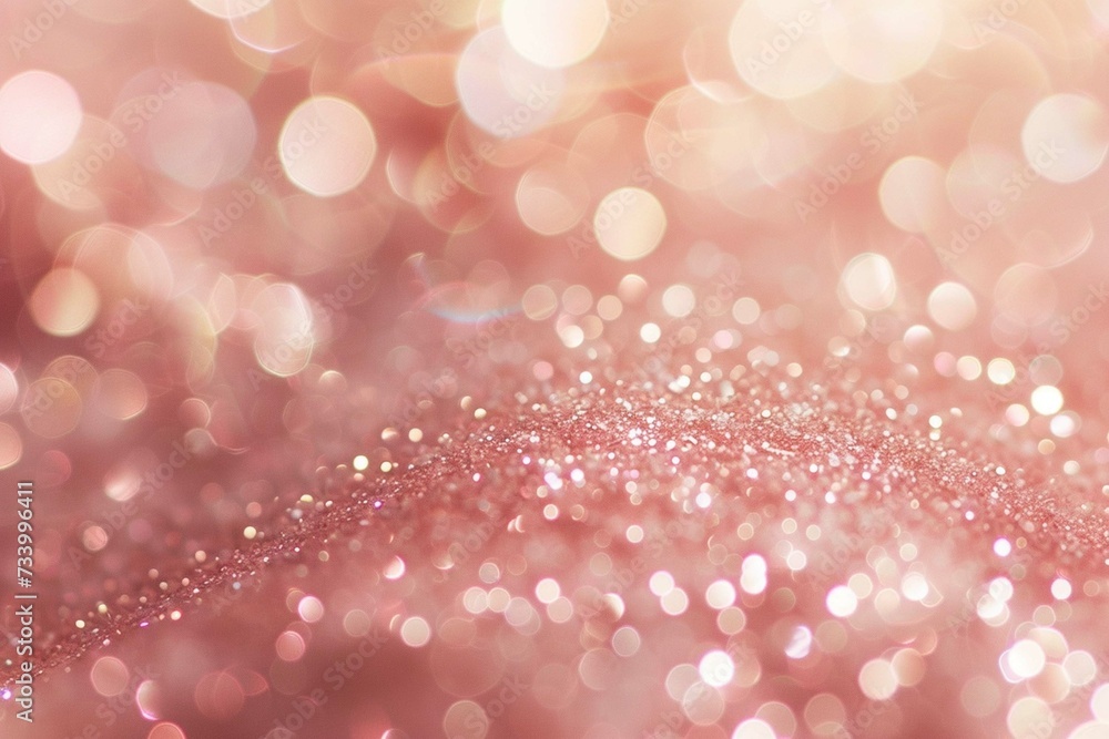 Rose gold glitter sparkling with a soft bokeh effect, creating a dreamy and romantic festive background.