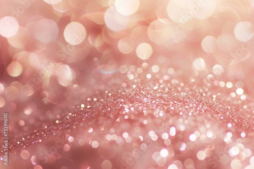Rose gold glitter sparkling with a soft bokeh effect, creating a dreamy and romantic festive background.