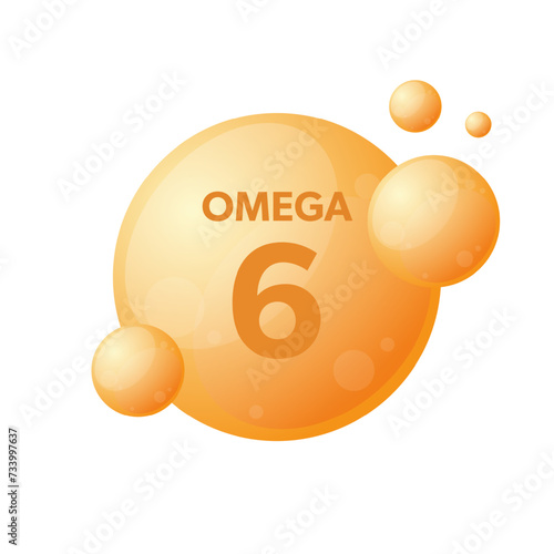 Omega - 6 vector bubble isolated on white. Vitamin icon.