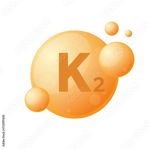 Vitamin K2 vector icon isolated on white. Vitamin bubble.