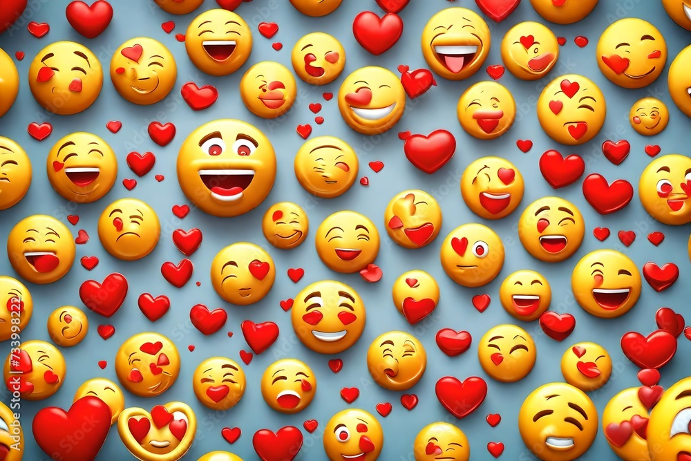 Emoji Happy loving face with red hearts. Emotion 3d cartoon icon. Yellow round emoticon. Vector illustration Emoji Happy loving face with red hearts. Emotion 3d cartoon icon. Yellow round emoticon. Vector illustration