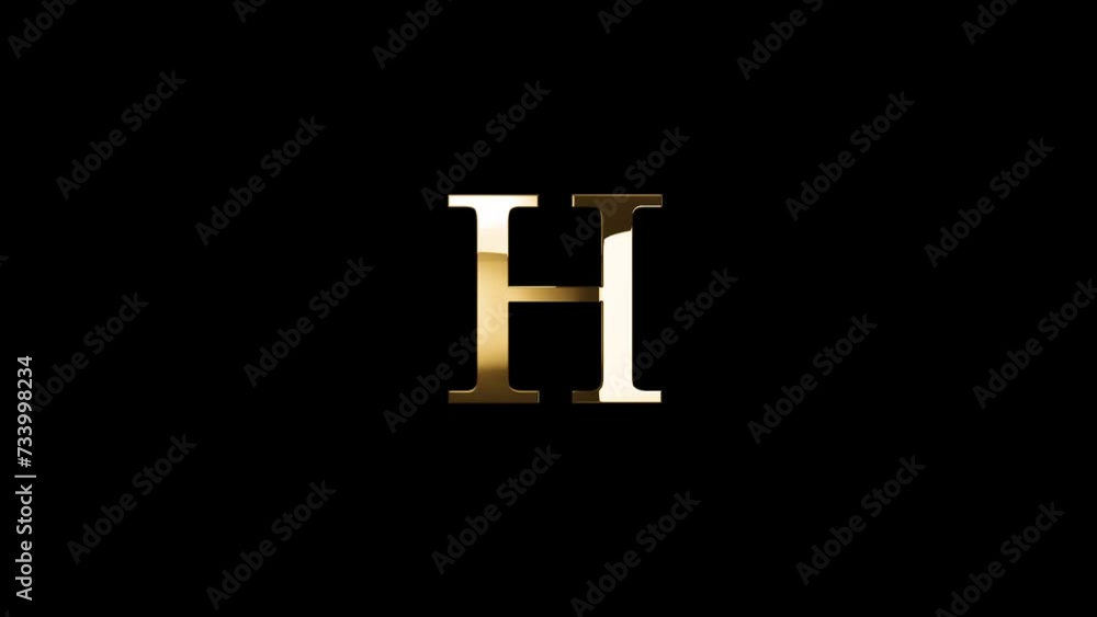 Golden letter H with gold particles and alpha channel, golden alphabet Golden letter H with gold particles and alpha channel, golden alphabet