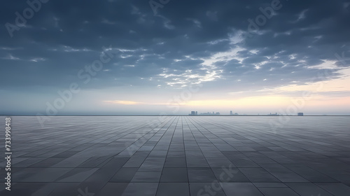Dark concrete floor background infinite horizon sky panoramic scene © Derby