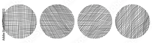 Four black and white spheres with a crisscross pattern on a simple background. Vector illustration