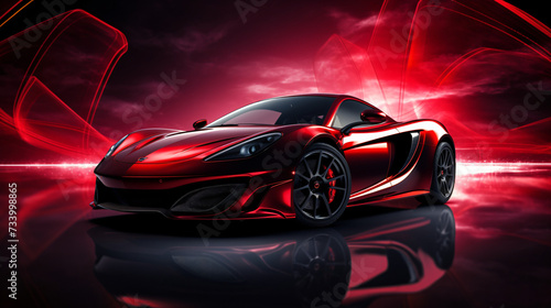 Red sports car on an elegant dark background. © Bitz