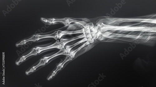Detailed X-Ray of Hand Skeleton with fine intricacies of the phalanges, metacarpals, and carpal bones.