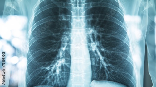 Pneumonic lung and pleural fluid in x-ray image. photo