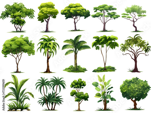 Set of tropical tree collection on white or transparent background