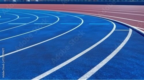 Blue running track with crisp white lines. generate AI