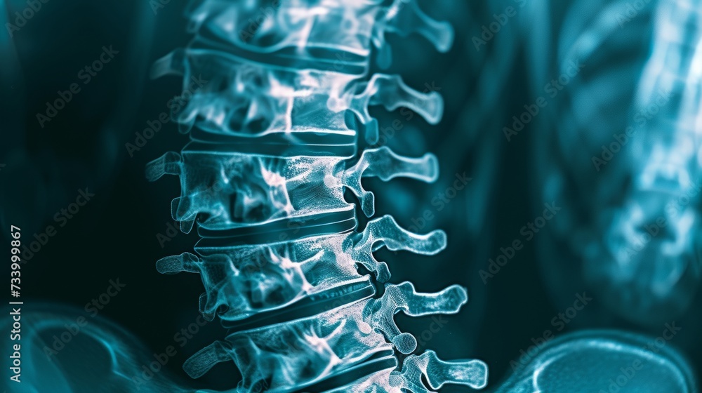 Spinal fusion surgery with metal rods and screws an X-ray view of the ...