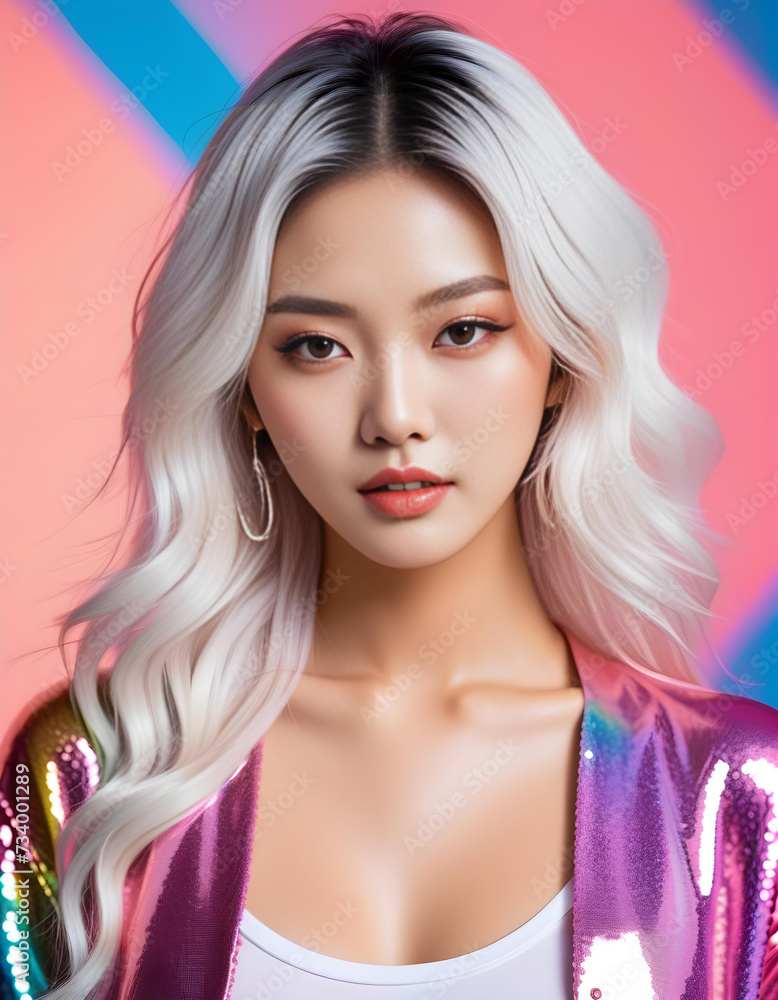 Portrait of a fashionable and stylish young beautiful Asian woman with fancy hair color and casual clothes Portrait of a fashionable and stylish young beautiful Asian woman with fancy hair color and casual clothes
