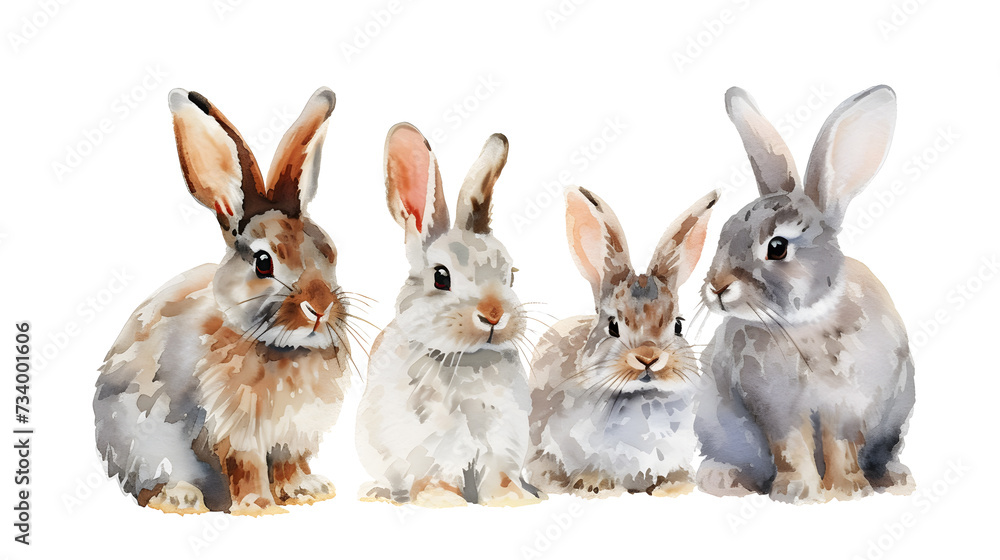 Group of rabbits on white background watercolor illustration Group of rabbits on white background watercolor illustration