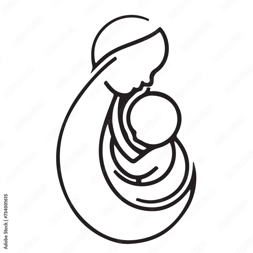 Mother holding newborn icon. Childbirth. Motherhood. Vector isolated outline drawing Mother holding newborn icon. Childbirth. Motherhood. Vector isolated outline drawing