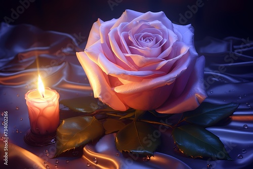 A lavender rose bathed in the gentle glow of a candlelit evening