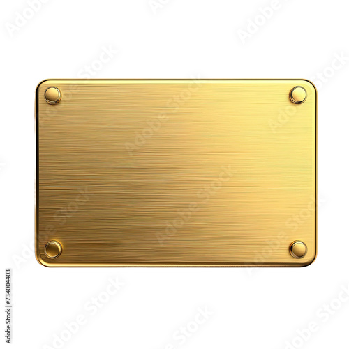 Golden rectangular plaque on white or transparent background