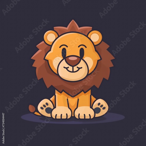 Flat design lion logo, cute cartoon lion icon. Modern vector graphic for branding and marketing.