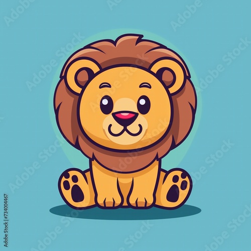 Flat design lion logo  cute cartoon lion icon. Modern vector graphic for branding and marketing.