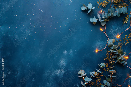 Christmas lights over dark blue background.
