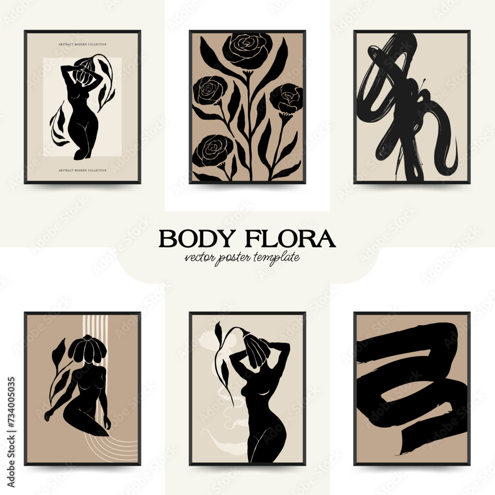 Modern Art Poster with body, women and flower. Matisse Abstract Set, Aesthetic Modern, Boho Decor, Minimalist, Illustration, Vector, Poster, Postcard. Modern Art Poster with body, women and flower. Matisse Abstract Set, Aesthetic Modern, Boho Decor, Minimalist, Illustration, Vector, Poster, Postcard.