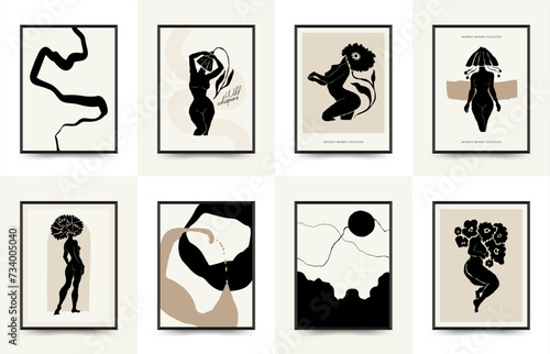 Modern Art Poster with body, women and flower. Matisse Abstract Set, Aesthetic Modern, Boho Decor, Minimalist, Illustration, Vector, Poster, Postcard.  photo