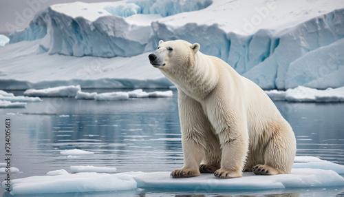 Polar bear perched on floating ice in ocean