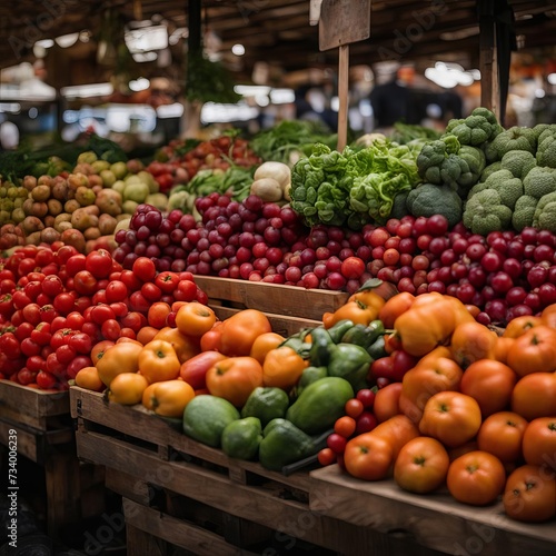 Fresh produce displayed at a farmers  market. generative AI