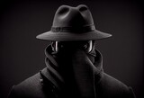 A thief who was hiding his face with a black hat was apprehended on a gray. Generative AI