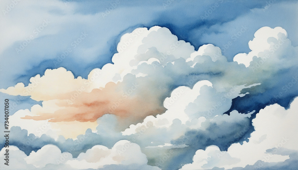 Watercolor clouds isolated on transparent white background