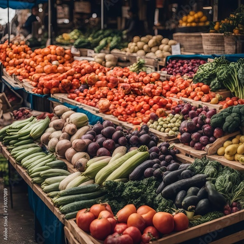 Fresh produce displayed at a farmers' market. generative AI