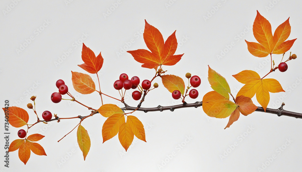 Autumn branch with berries and leaves isolated on transparent background, PNG cutout. Autumn branch with berries and leaves isolated on transparent background, PNG cutout.