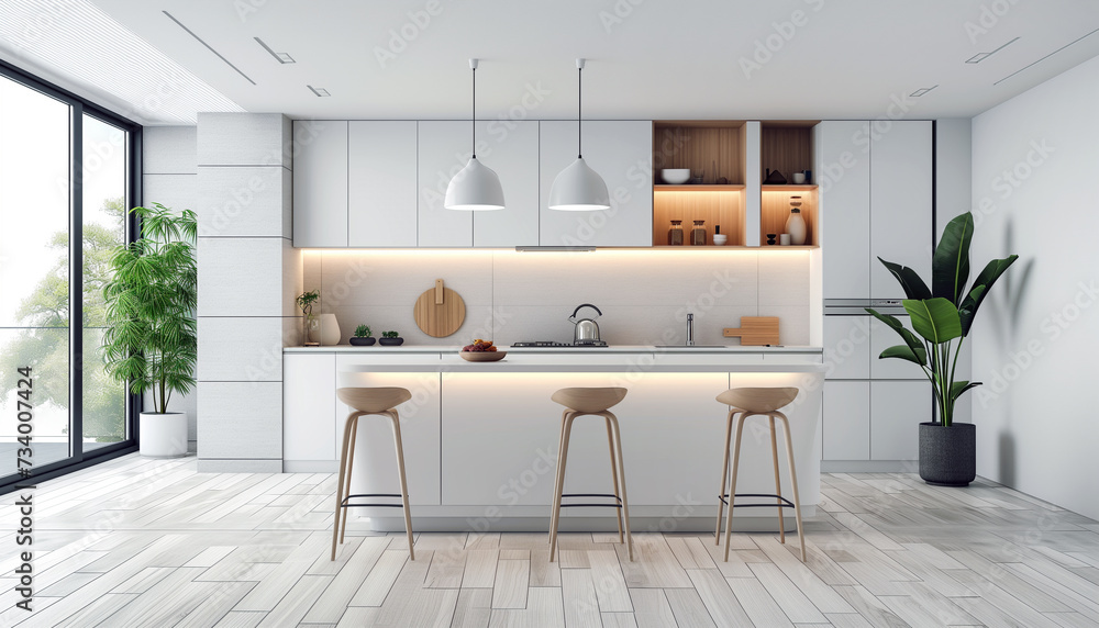 Fototapeta premium Interior design of fashionable luxurious kitchen. Real-estate, new build property industry concept
