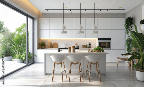 Interior design of fashionable luxurious kitchen. Real-estate, new build property industry concept