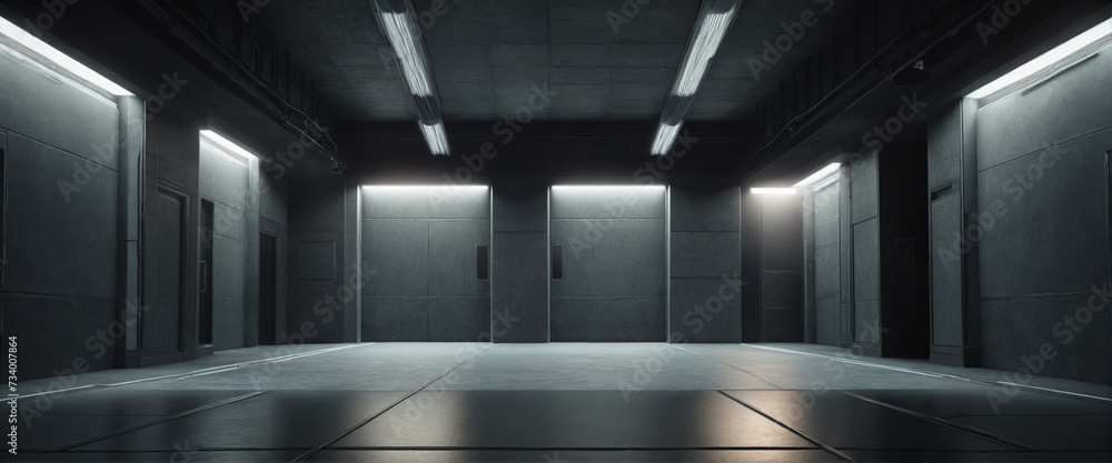 Modern studio set in dimly lit room Modern studio set in dimly lit room