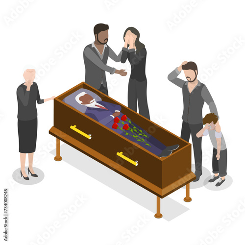 3D Isometric Flat Vector Set of Cemetery And Mourning, Worship and Religion. Item 4