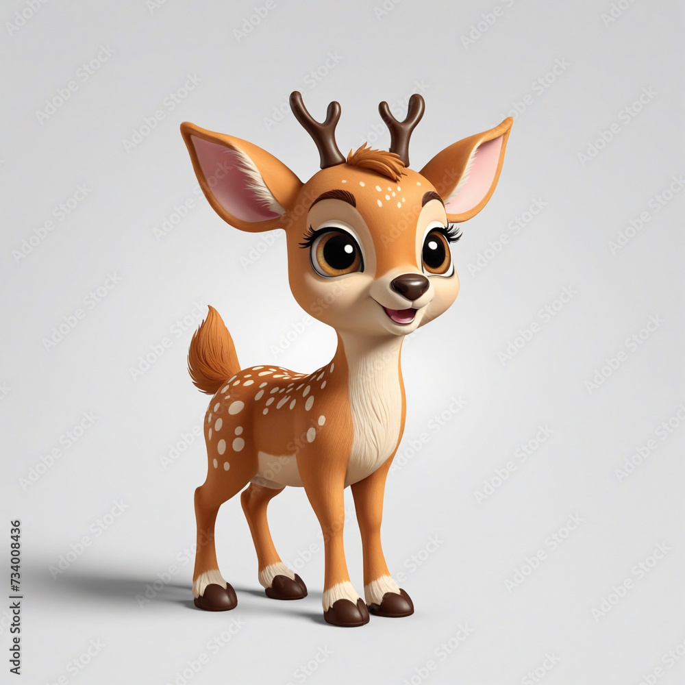 Fototapeta premium Adorable Baby Deer with Large Eyes - Flat Illustration of Sweet Young Animal