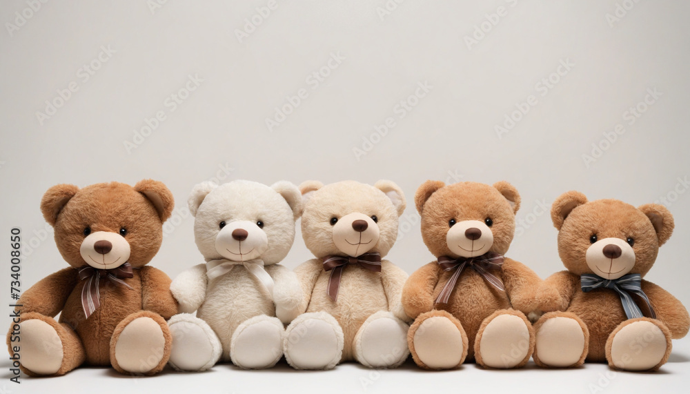 Adorable teddy bears with space for text on white backdrop, vintage style Adorable teddy bears with space for text on white backdrop, vintage style